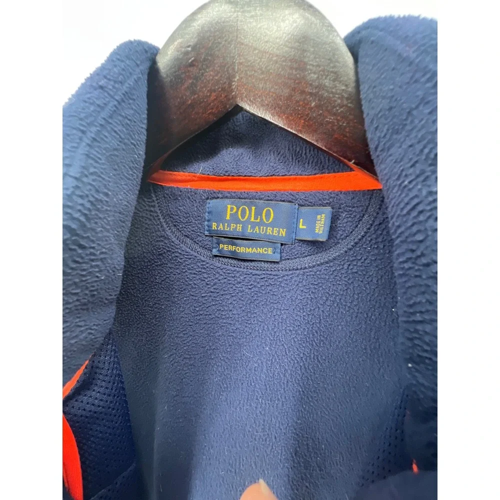 Polo Ralph Lauren‎ Navy Blue Fleece Vest Performance Orange Logo Size L
